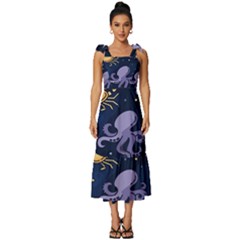 Marine Seamless Pattern Thin Line Memphis Style Tie-strap Tiered Midi Chiffon Dress by Ket1n9