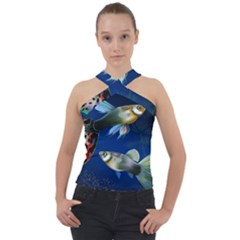 Marine Fishes Cross Neck Velour Top by Ket1n9