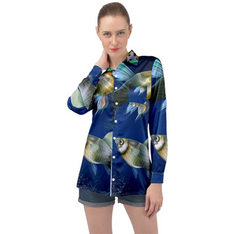 Marine Fishes Long Sleeve Satin Shirt by Ket1n9