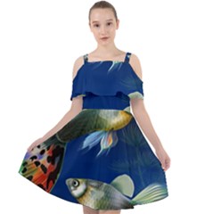 Marine Fishes Cut Out Shoulders Chiffon Dress by Ket1n9