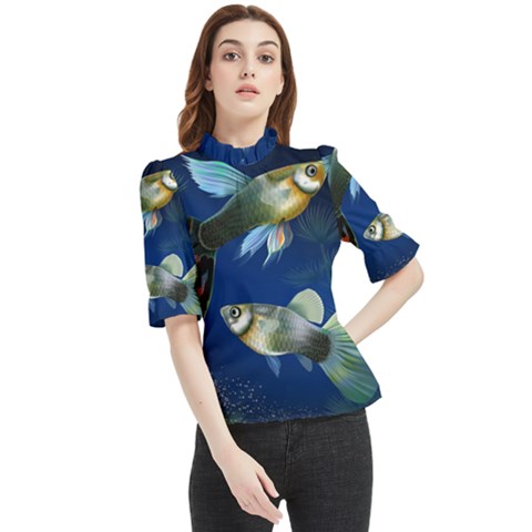 Marine Fishes Frill Neck Blouse by Ket1n9