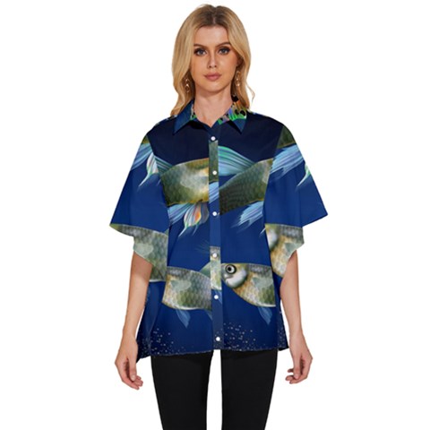 Marine Fishes Women s Batwing Button Up Shirt by Ket1n9