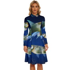 Marine Fishes Long Sleeve Shirt Collar A-line Dress by Ket1n9