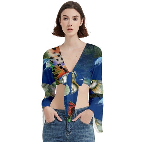 Marine Fishes Trumpet Sleeve Cropped Top by Ket1n9