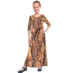 Bark Texture Wood Large Rough Red Wood Outside California Kids  Quarter Sleeve Maxi Dress by Ket1n9