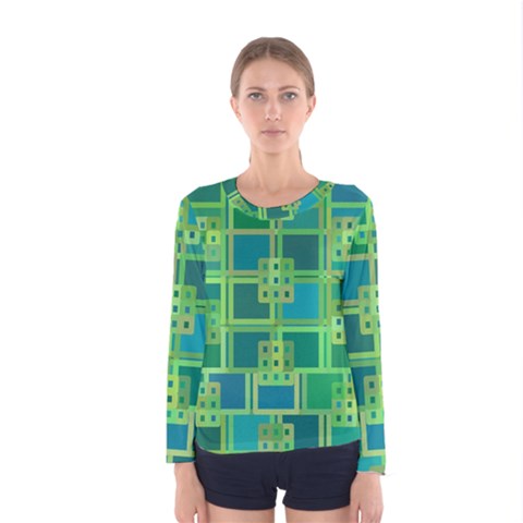 Green Abstract Geometric Women s Long Sleeve T-shirt by Ket1n9