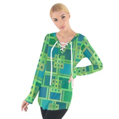 Green Abstract Geometric Tie Up T-shirt by Ket1n9