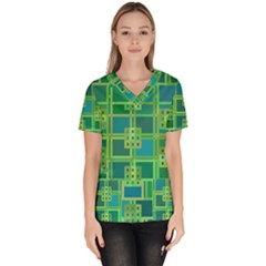 Green Abstract Geometric Women s V-neck Scrub Top by Ket1n9