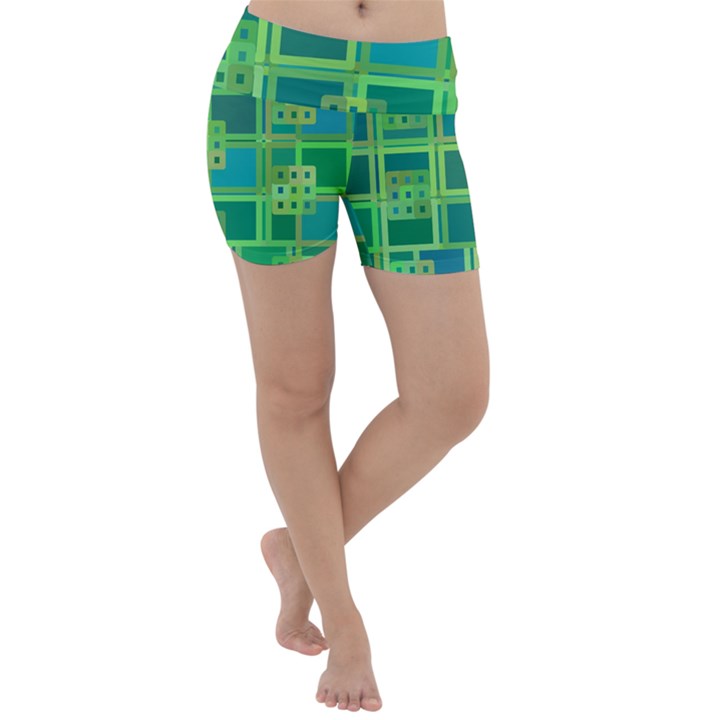 Green Abstract Geometric Lightweight Velour Yoga Shorts