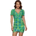 Green Abstract Geometric Low Cut Cap Sleeve Mini Dress View1