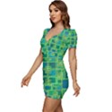 Green Abstract Geometric Low Cut Cap Sleeve Mini Dress View2