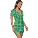 Green Abstract Geometric Low Cut Cap Sleeve Mini Dress View3