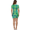 Green Abstract Geometric Low Cut Cap Sleeve Mini Dress View4