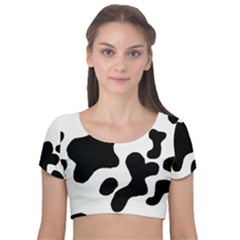 Cow Pattern Velvet Short Sleeve Crop Top  by Ket1n9