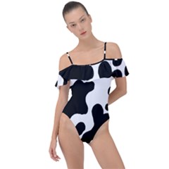 Cow Pattern Frill Detail One Piece Swimsuit by Ket1n9