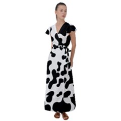 Cow Pattern Flutter Sleeve Maxi Dress by Ket1n9