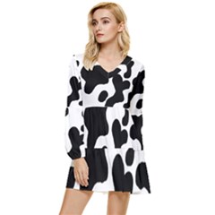 Cow Pattern Tiered Long Sleeve Mini Dress by Ket1n9