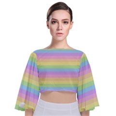 Cute Pastel Rainbow Stripes Tie Back Butterfly Sleeve Chiffon Top by Ket1n9