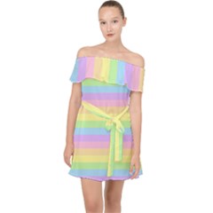 Cute Pastel Rainbow Stripes Off Shoulder Chiffon Dress by Ket1n9