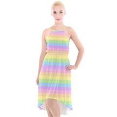 Cute Pastel Rainbow Stripes High-low Halter Chiffon Dress  by Ket1n9