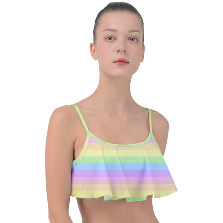 Cute Pastel Rainbow Stripes Frill Bikini Top