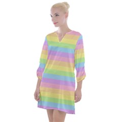 Cute Pastel Rainbow Stripes Open Neck Shift Dress by Ket1n9