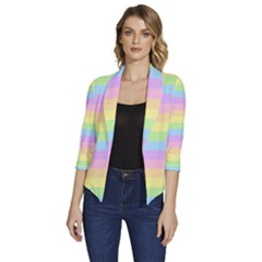 Cute Pastel Rainbow Stripes Women s Draped Front 3/4 Sleeve Shawl Collar Jacket by Ket1n9