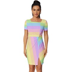 Cute Pastel Rainbow Stripes Fitted Knot Split End Bodycon Dress by Ket1n9