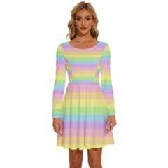 Cute Pastel Rainbow Stripes Long Sleeve Wide Neck Velvet Dress by Ket1n9