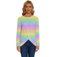 Cute Pastel Rainbow Stripes Long Sleeve Crew Neck Pullover Top by Ket1n9