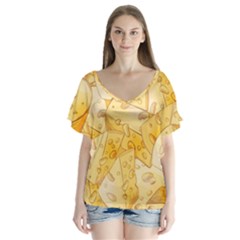 Cheese Slices Seamless Pattern Cartoon Style V-neck Flutter Sleeve Top by Ket1n9