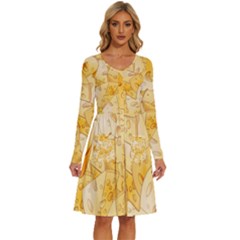 Cheese Slices Seamless Pattern Cartoon Style Long Sleeve Dress With Pocket by Ket1n9