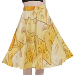 Cheese Slices Seamless Pattern Cartoon Style A-line Full Circle Midi Skirt With Pocket by Ket1n9