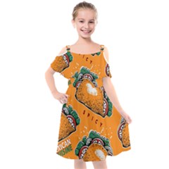 Seamless Pattern With Taco Kids  Cut Out Shoulders Chiffon Dress