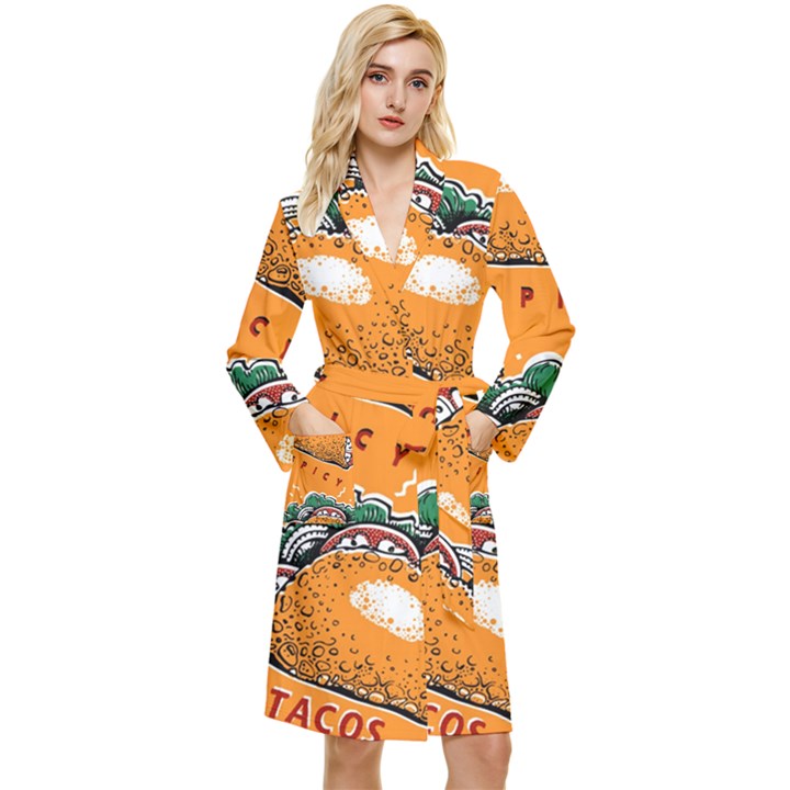 Seamless Pattern With Taco Long Sleeve Velvet Robe