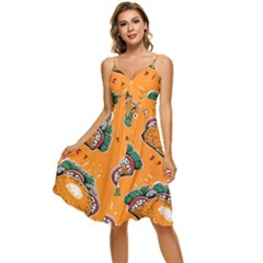 Seamless Pattern With Taco Sleeveless Tie Front Chiffon Dress by Ket1n9