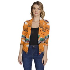 Seamless Pattern With Taco Women s Draped Front 3/4 Sleeve Shawl Collar Jacket