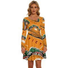 Seamless Pattern With Taco Long Sleeve Wide Neck Velvet Dress by Ket1n9