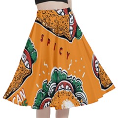 Seamless Pattern With Taco A-line Full Circle Midi Skirt With Pocket by Ket1n9