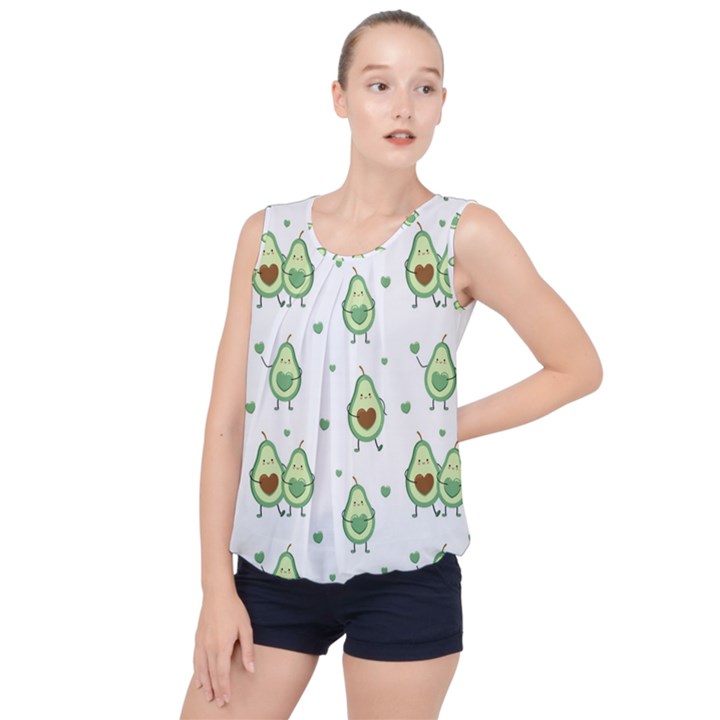 Cute Seamless Pattern With Avocado Lovers Bubble Hem Chiffon Tank Top