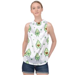 Cute Seamless Pattern With Avocado Lovers High Neck Satin Top by Ket1n9