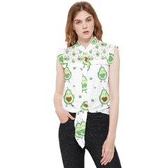 Cute Seamless Pattern With Avocado Lovers Frill Detail Shirt