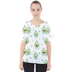 Cute Seamless Pattern With Avocado Lovers V-neck Dolman Drape Top by Ket1n9