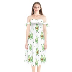 Cute Seamless Pattern With Avocado Lovers Shoulder Tie Bardot Midi Dress