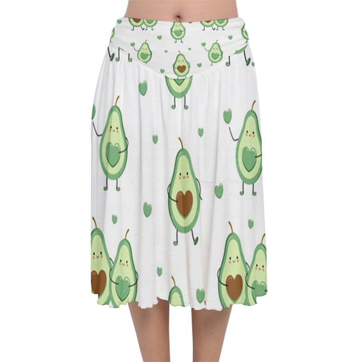 Cute Seamless Pattern With Avocado Lovers Velvet Flared Midi Skirt