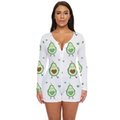 Cute Seamless Pattern With Avocado Lovers Long Sleeve Boyleg Swimsuit by Ket1n9