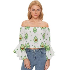 Cute Seamless Pattern With Avocado Lovers Off Shoulder Flutter Bell Sleeve Top by Ket1n9