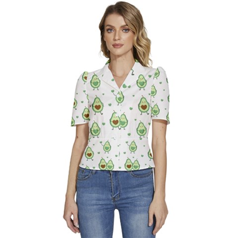 Cute Seamless Pattern With Avocado Lovers Puffed Short Sleeve Button Up Jacket by Ket1n9