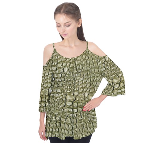 Aligator Skin Flutter Sleeve T-shirt  by Ket1n9