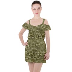 Aligator Skin Ruffle Cut Out Chiffon Playsuit by Ket1n9